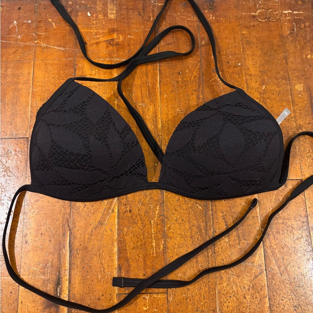 Aerie Black Textured Bikini Top